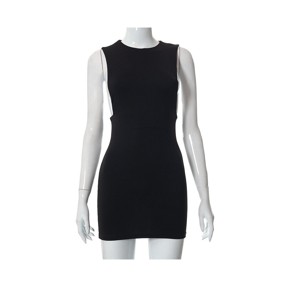Sexy Party Clubwear Side Cut Out Bodycon Dress Solid Round Neck Sleeveless Wrap Hip Mini Dresses For Women Summer-image-OPC-PBQCFYH-NEW