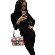 Autumn Long Sleeve Ribbed Cotton Bodycon Dress Pregnant Women Knitted Elasticity