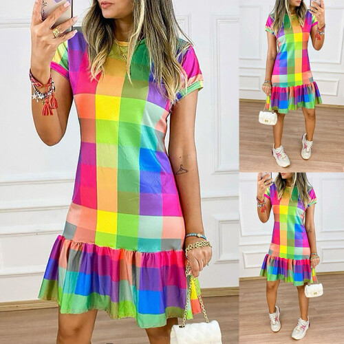 Rainbow plaid dress hotsell