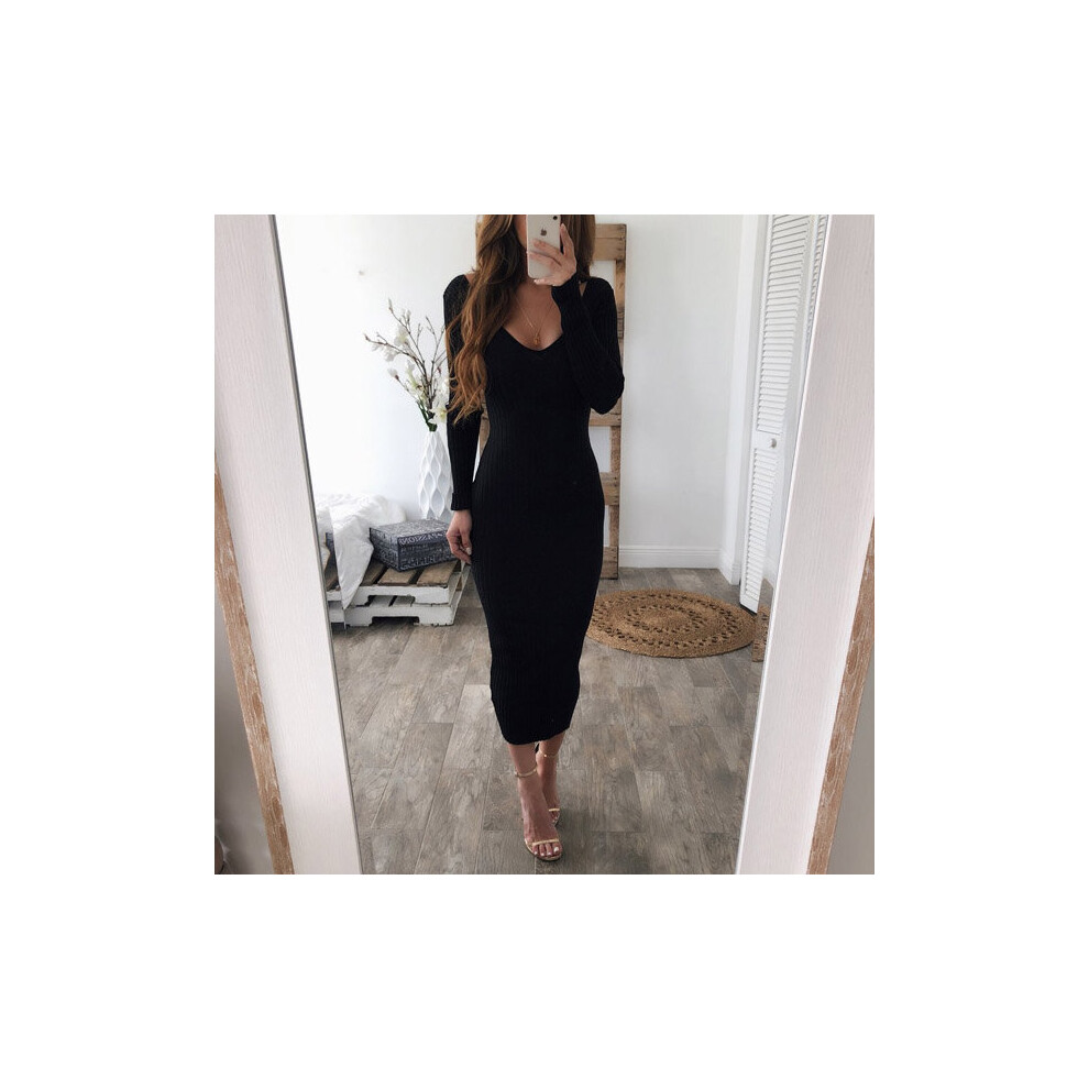 Croysier Dresses For Women Sexy Strapless Ribbed Knitted Bodycon Dress Women Long Sleeve Midi Bodycon Sweater Dress S-XL-image-OPC-PBQCG6X-NEW