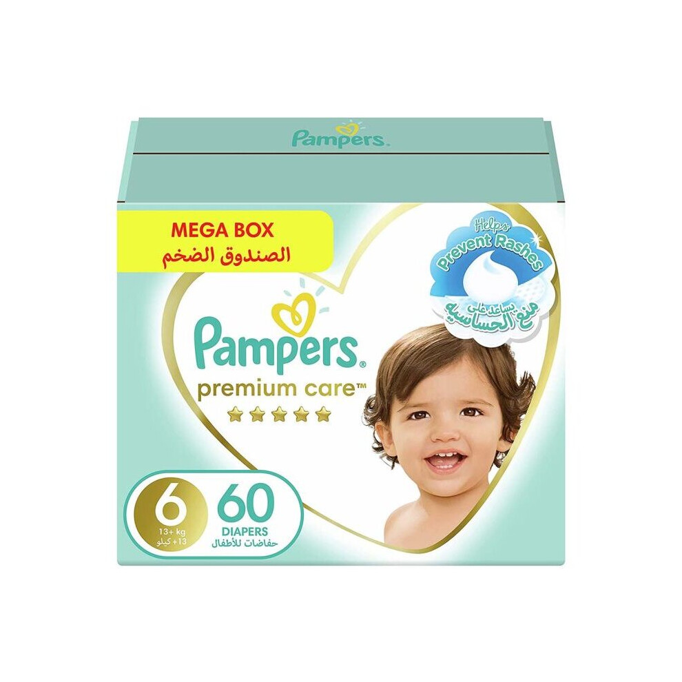 Pampers Premium Care Softest Best Skin Protection Diapers, Size 6, For 13+ Kg Baby, Pack of 60's