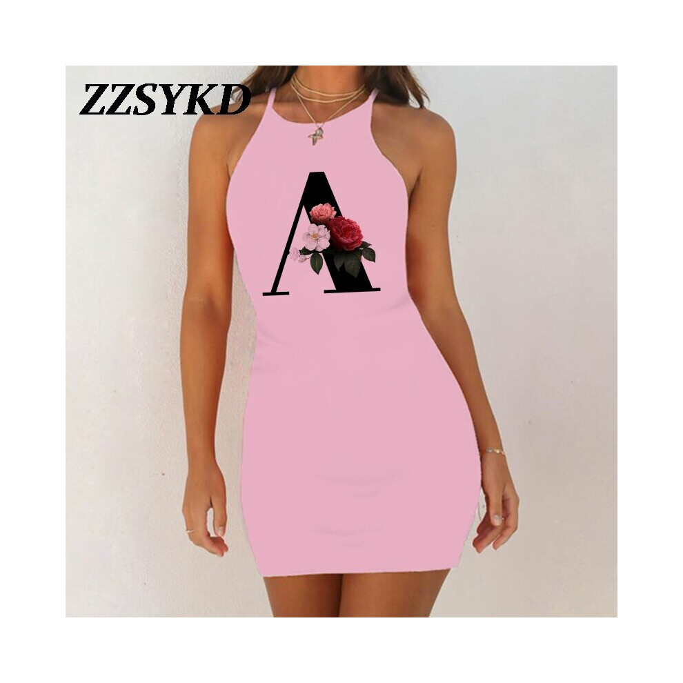 26 English Alphabet Print Summer Sexy Clothes Women Dresses Plus Size Dress Bodycon Evening Party O-Neck Pink Mini Vestidos-image-OPC-PBQCHG6-NEW