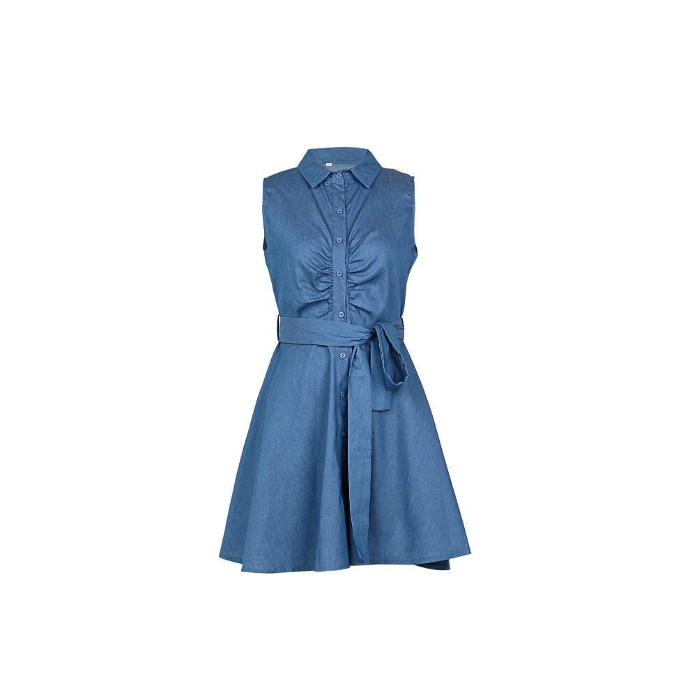 Women Sleeveless Denim deep V neck Dress women mini Dress Belted Party Short Mini Dress clothes-image-OPC-PBQCHST-NEW