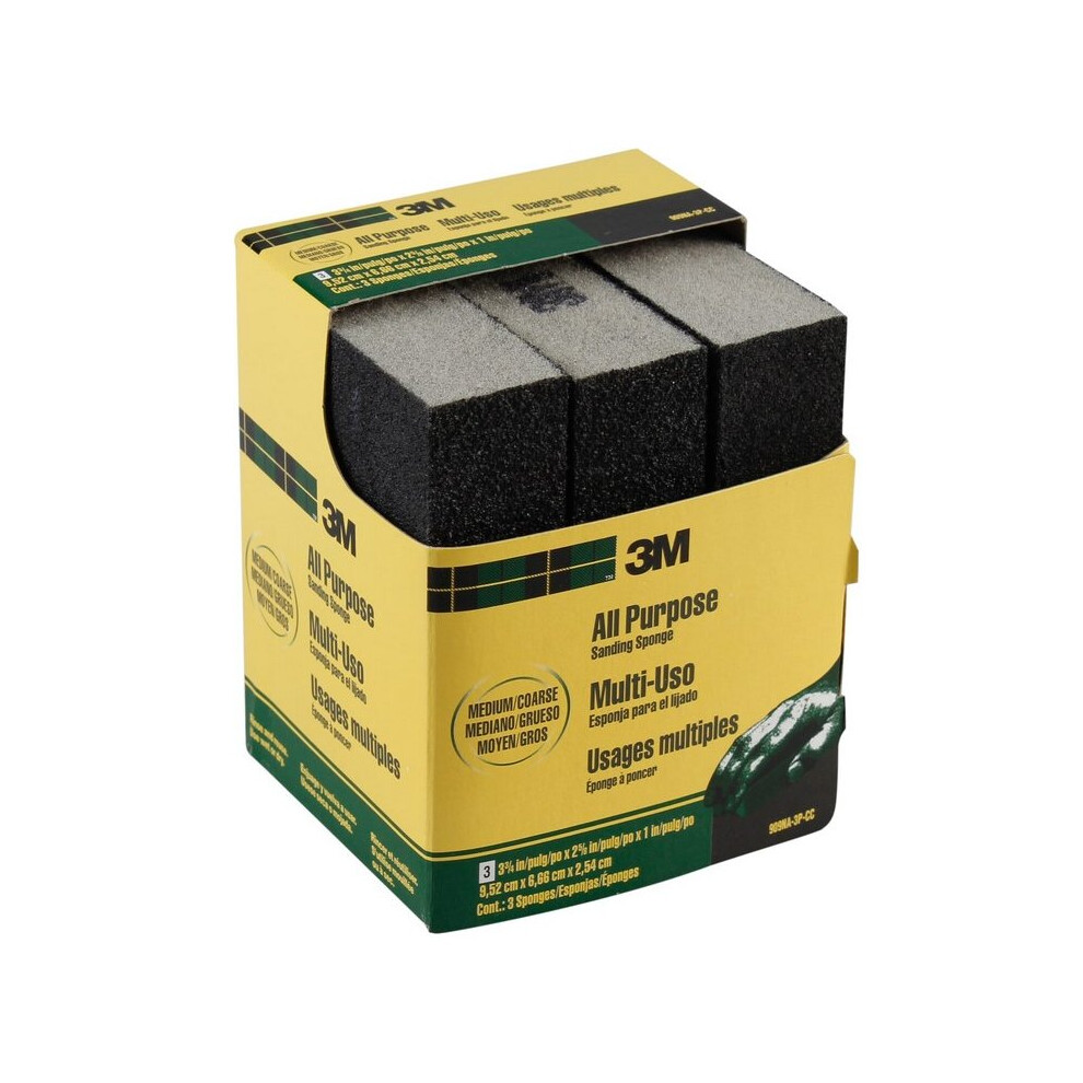 3M All-Purpose Sanding Sponge, Medium Coarse (9.52 x 6.66 x 2.54 cm, 3 Pc.)