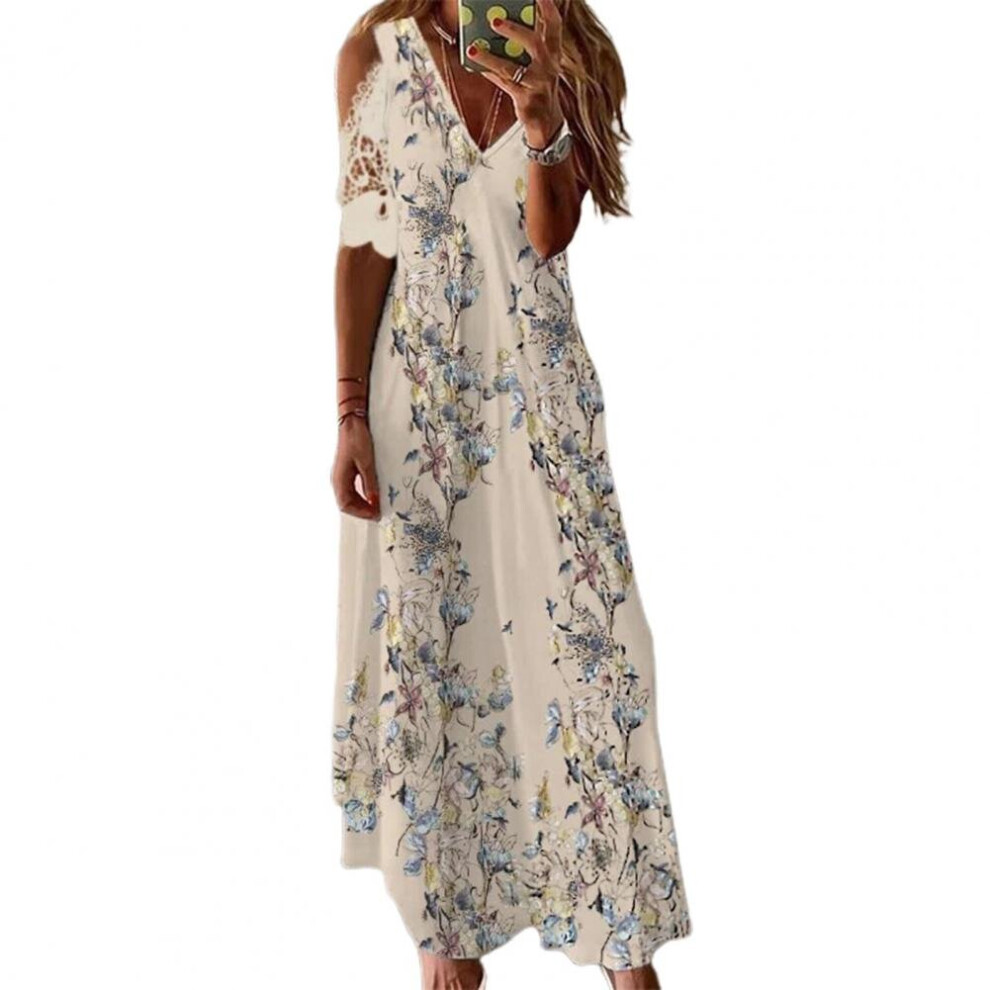 Women Maxi Dress Floral Print Lacet V Neck Party Dress Summer Loose-fitting Long Ladies Sexy Boho Dress for Party Beach-image-OPC-PBQCJ8S-NEW