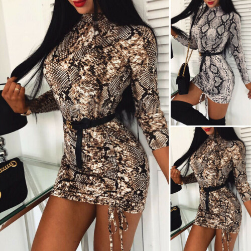 Sexy Snake Print Women Bodycon Mini Dress Long Sleeve Autumn Winter Dresses Party Clubwear Female Dress on OnBuy