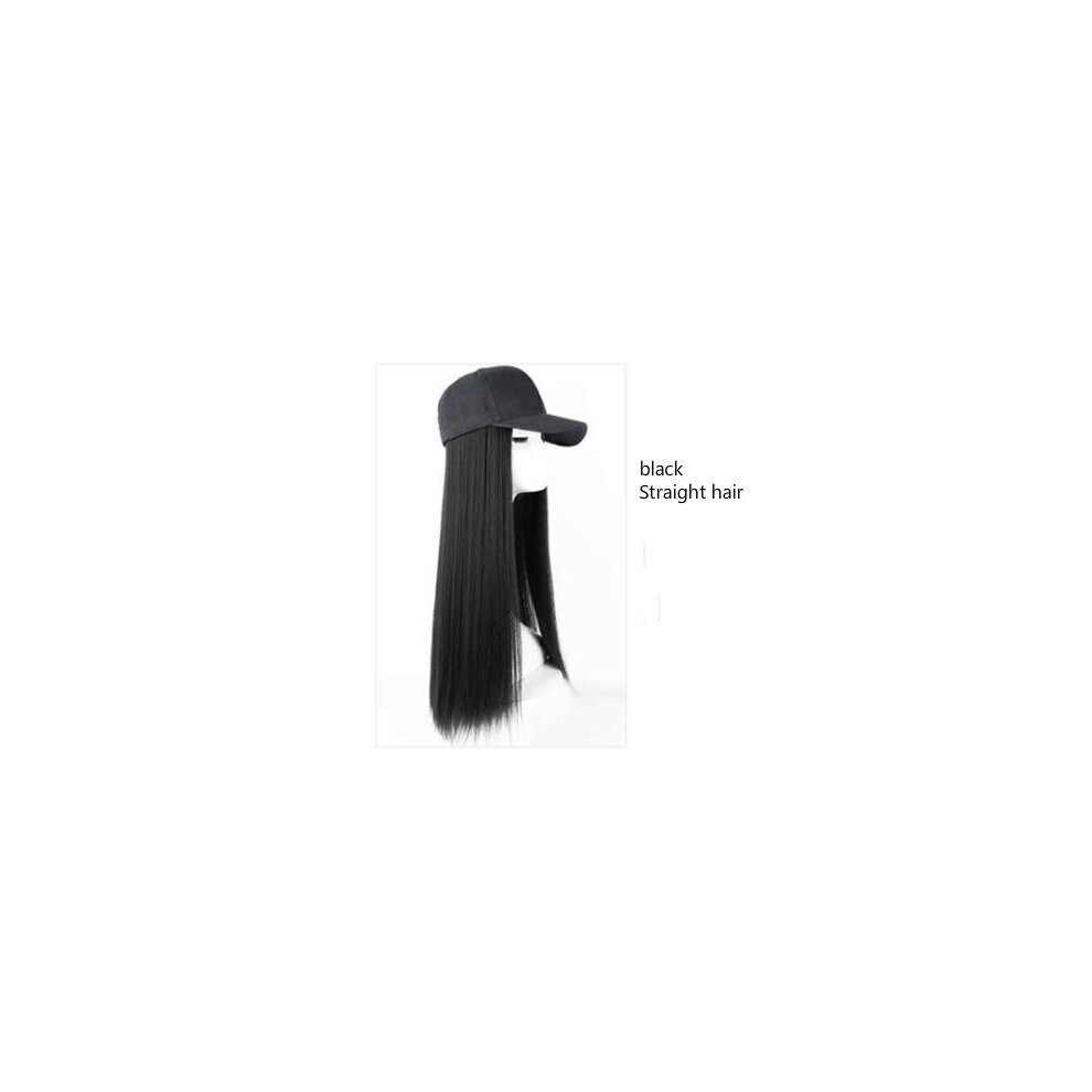 Long Straight Hat Wig Natural Brown Wigs Connect Synthetic Synthetic Baseball Cap Hair Wig Hat Wig Adjustable for Women