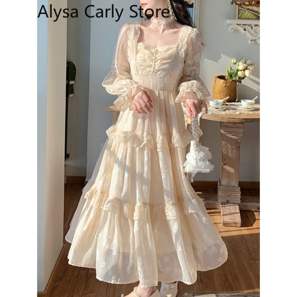 Court Vintage Fairy Dress Women Sweet Ruffles High Waist Princess Dress Female Summer Casual Classy Party Dress-image-OPC-PBQCKND-NEW