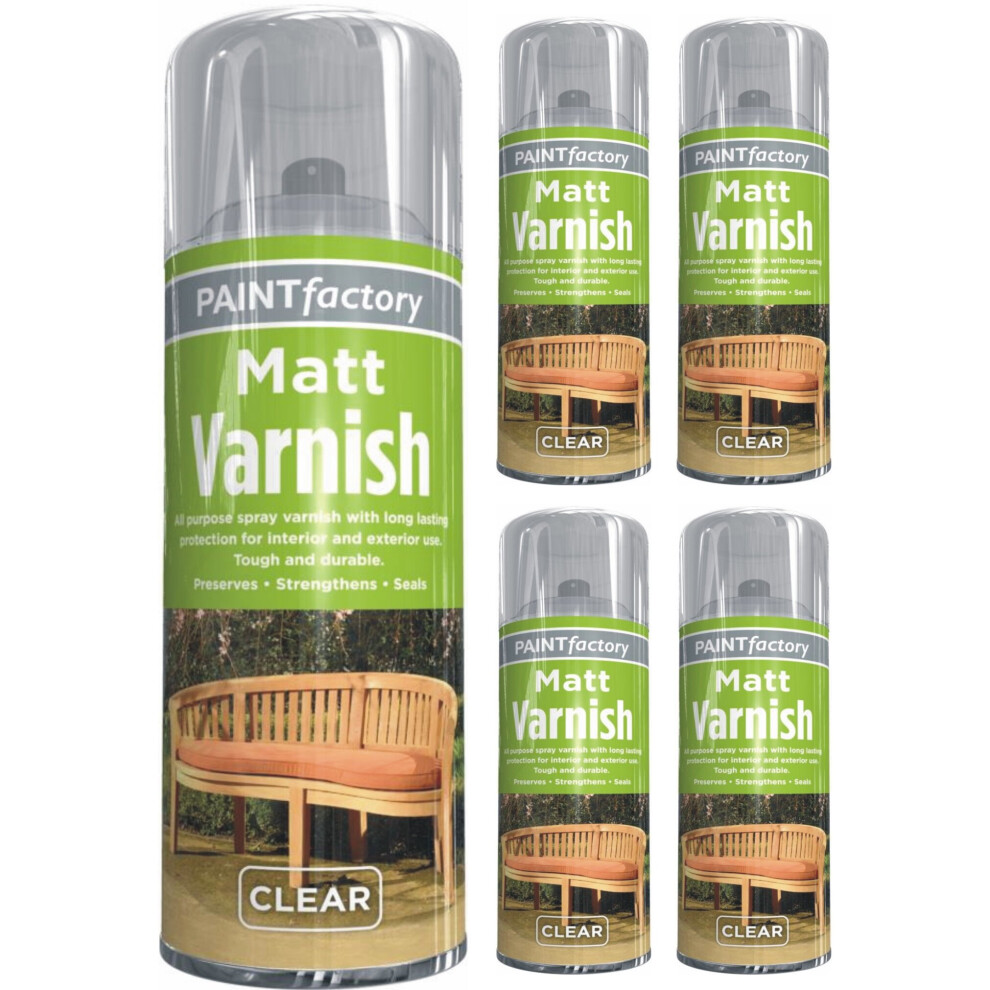 5 x 400ML CLEAR MATT VARNISH SPRAY INTERIOR EXTERIOR  WOOD ALL PURPOSE