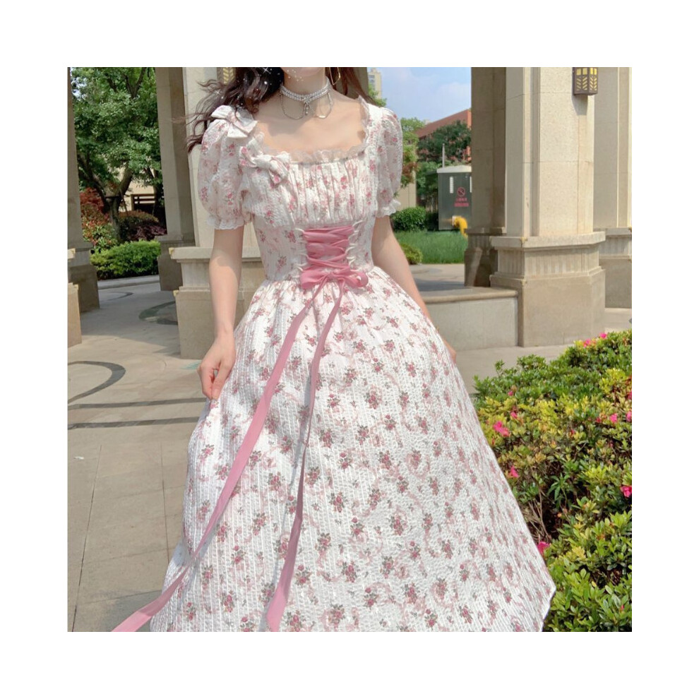 Floral Dress Women Lace Up Princess Fairy Sweet Midi Dress Bandage Puff Sleeve Casual Dress Summer-image-OPC-PBQCKPS-NEW