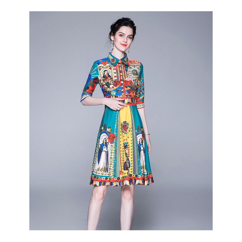 4XL Summer Print National Style Dress Vintage Turn-down Collar Casual Universal Brands Evening Party Midi Dresses Women-image-OPC-PBQCKTJ-NEW