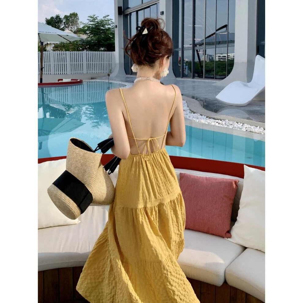 Backless Spaghetti Strap Dress Women High Waist Sexy Beach Dresses Evening Party Slim Solid Summer Holiday Dress on OnBuy