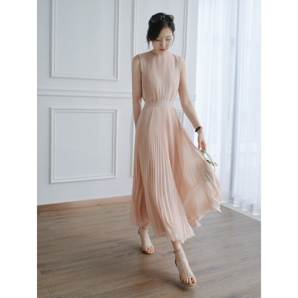 Summer Pink Dress Temperament Romantic Gentle and Sweet Pleated Sleveless Dresses High Waist Women's Vest Dress-image-OPC-PBQCNCC-NEW