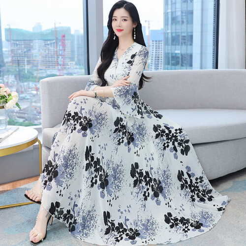knee length dresses for ladies Sleeveless Cheongsam Top Ball Gown Skirt Chinese Style Floral Sun Dress