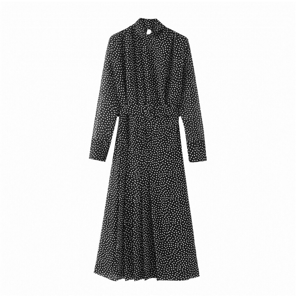 TRAF Women Dot Dresses With Belt Autumn Ladies Party Mid-Calf Dresses Long Sleeve A-line Vestidos-image-OPC-PBQCNHZ-NEW