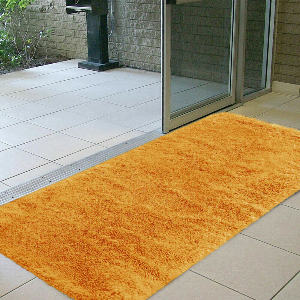 (Ochre, 60 x 110 cm) Non-Slip Shaggy Rugs Living Room Runner Carpet Mat