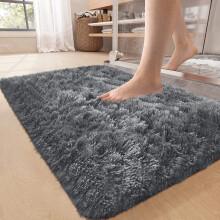 (Grey, 50 x 80 cm) Soft Shaggy Fluffy Rug Livingroom Bedroom Floor Area Carpets Bath & Door Mats