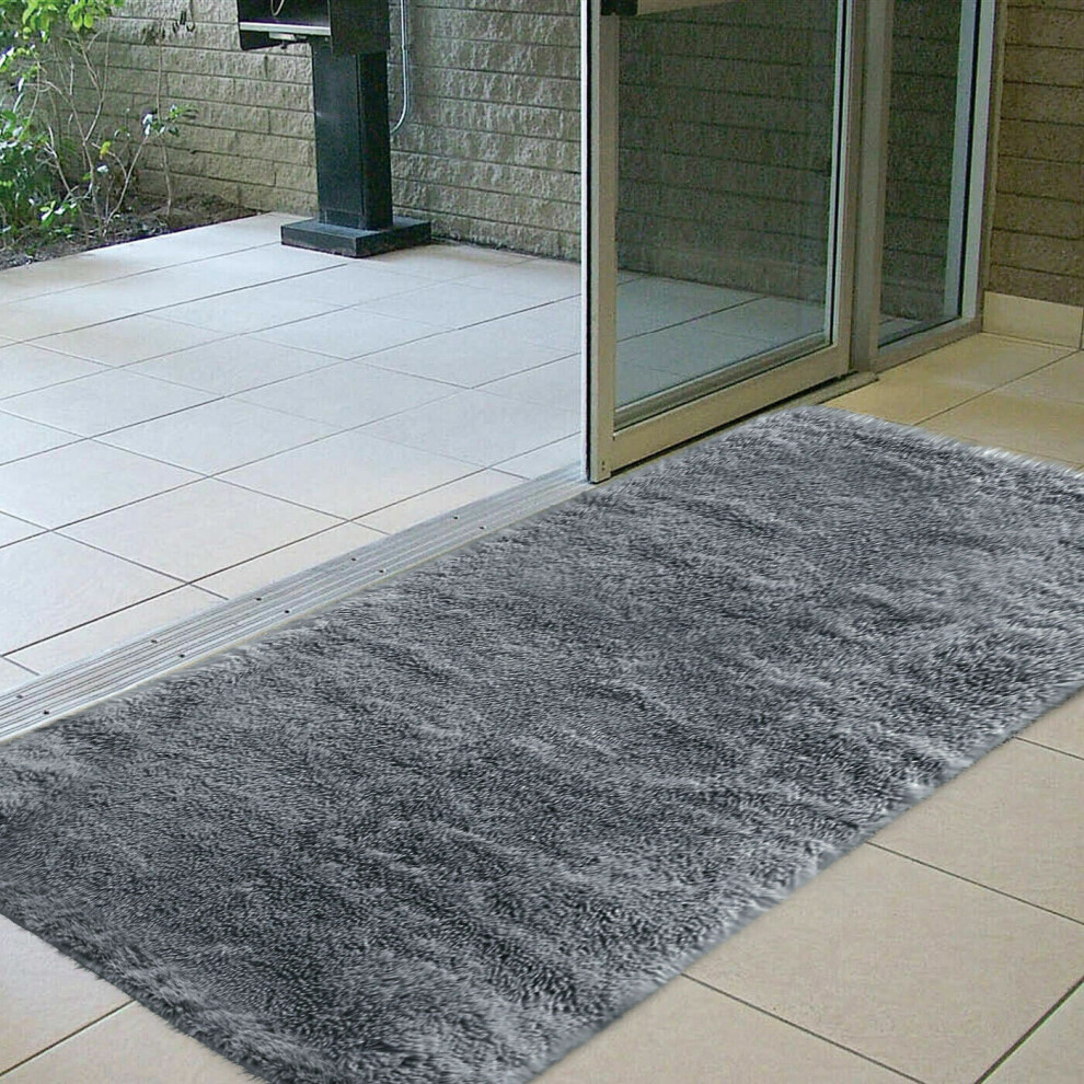 (Grey, 60 x 110 cm) Non-Slip Shaggy Rugs Living Room Runner Carpet Mat