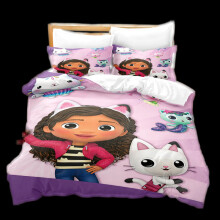 (Gabby, 135x200cm/53.1*78.7in) Gabbys 3pcs Dollhouse Cartoon Print Children Bed Duvet Set Quilt Pillow Cover