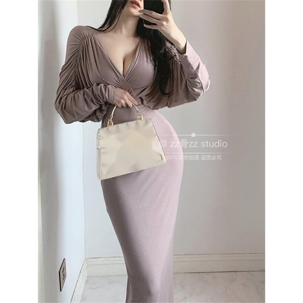 Autumn Mature V Neck Lady Batwing Sleeve Sexy High Waist Maxi Long Party Dress Winter Robe Casual Dresses Lace 1T-image-OPC-PBQCQ5B-NEW
