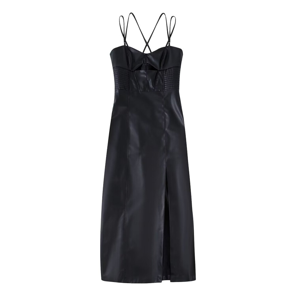 TRAF Autumn Women Faux-leather Dresses PU Solid Vestidos With Stitching Sleeveless Backless Pullover Dress-image-OPC-PBQCQ29-NEW