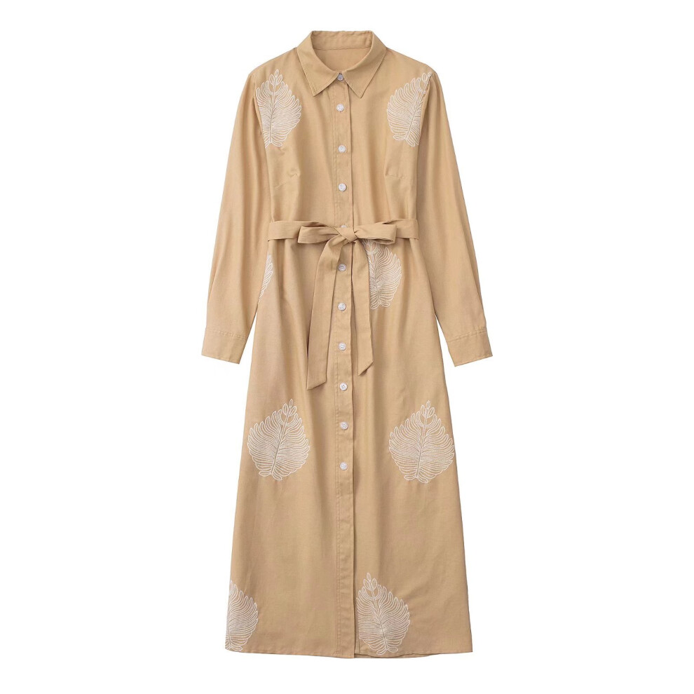 Embroidery Shirt Dress Woman Belt Long Dress Women Buttons Maxi Dresses for Women Long Sleeve Streetwear Summer Dress-image-OPC-PBQCQ8W-NEW