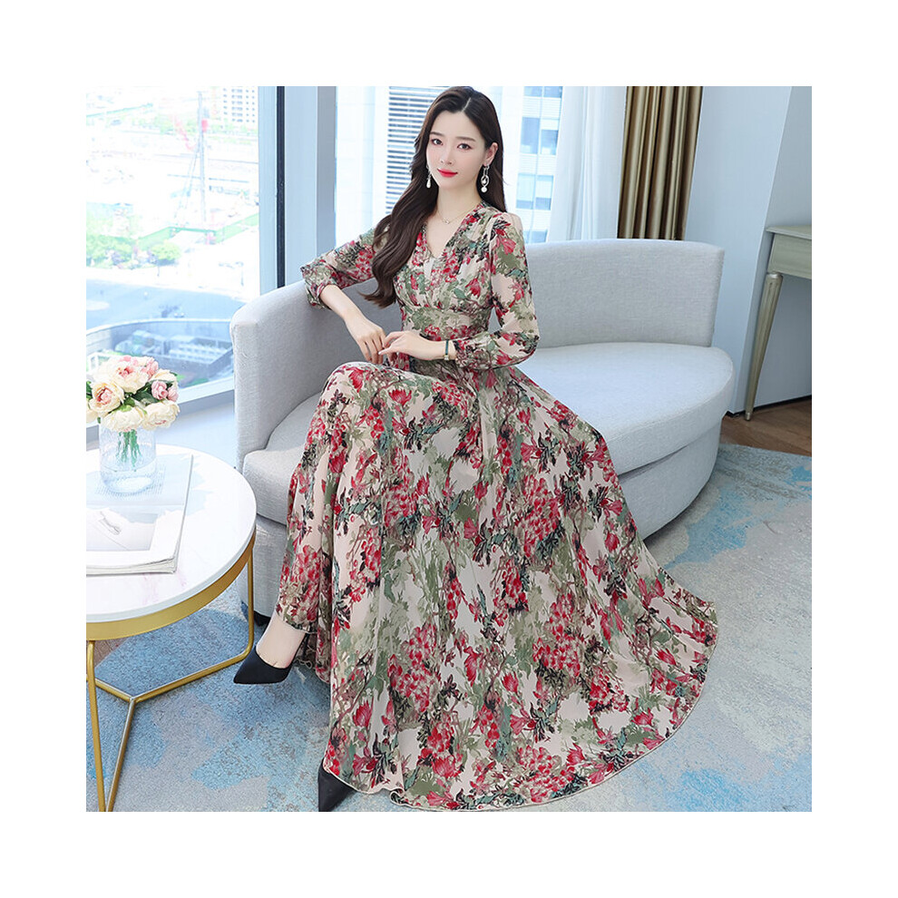 Floral Long Sleeve V-Neck Maxi Dress Spring Autumn Bodycon Party Evening Dress Female Prom Long Dress-image-OPC-PBQCRBD-NEW