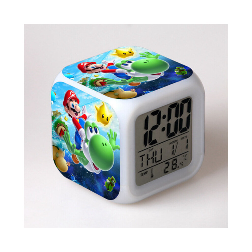 (2) Super Mario Led Colorful Lights 8kinds Of Sounds Square Alarm Clock Holiday Gift