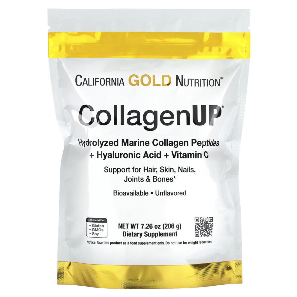 California Nutrition Collagenup, Hydrolyzed Marine Collagen Peptides With Hyaluronic Acid And Vitamin C, Unflavored, 7.26 Oz (206 G) Gold