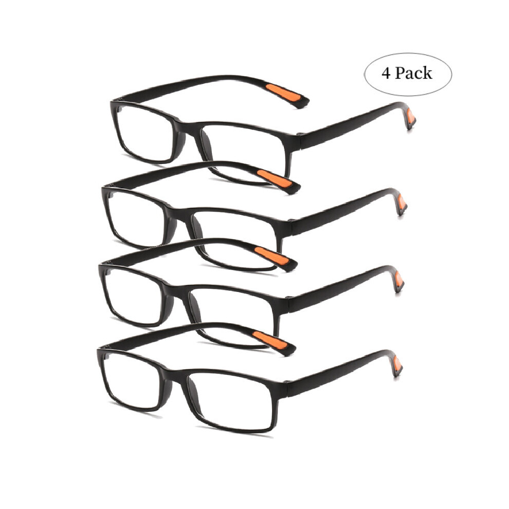 (Black, +2.00) Slim 4 X Reading Glasses Mens Womens Unisex Reader 10 15 20 25 30 40 35