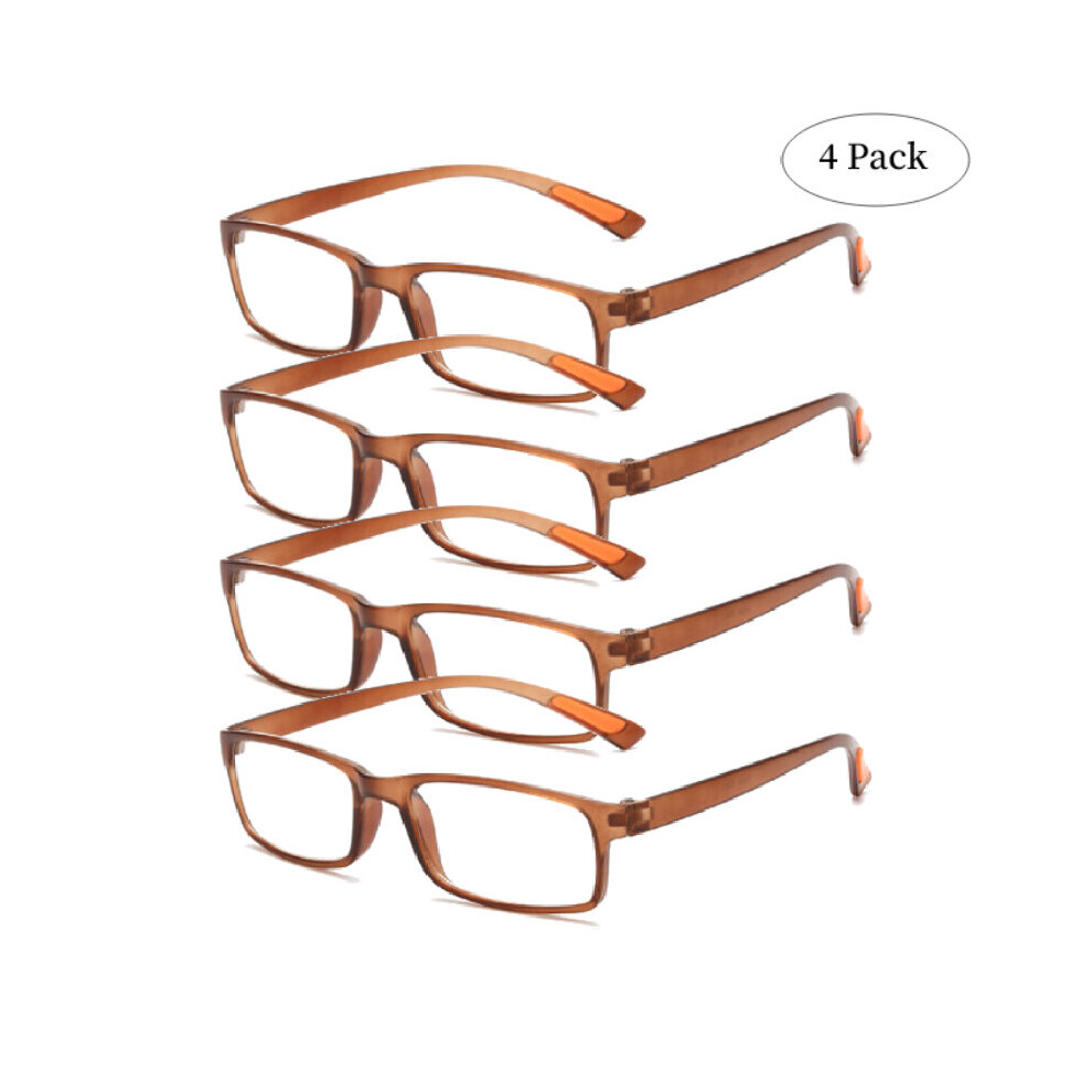 (Brown, +3.50) Slim 4 X Reading Glasses Mens Womens Unisex Reader 10 15 20 25 30 40 35