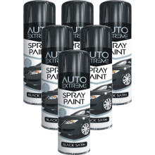 6 x 250ml BLACK SATIN AEROSAL SPRAY PAINT CAR VAN GREAT FINISH