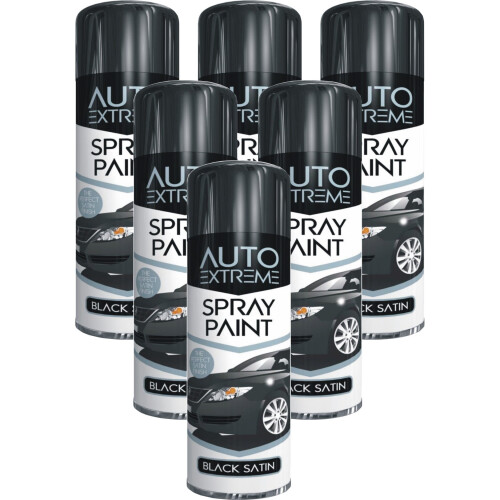 6 x 250ml BLACK SATIN AEROSAL SPRAY PAINT CAR VAN GREAT FINISH