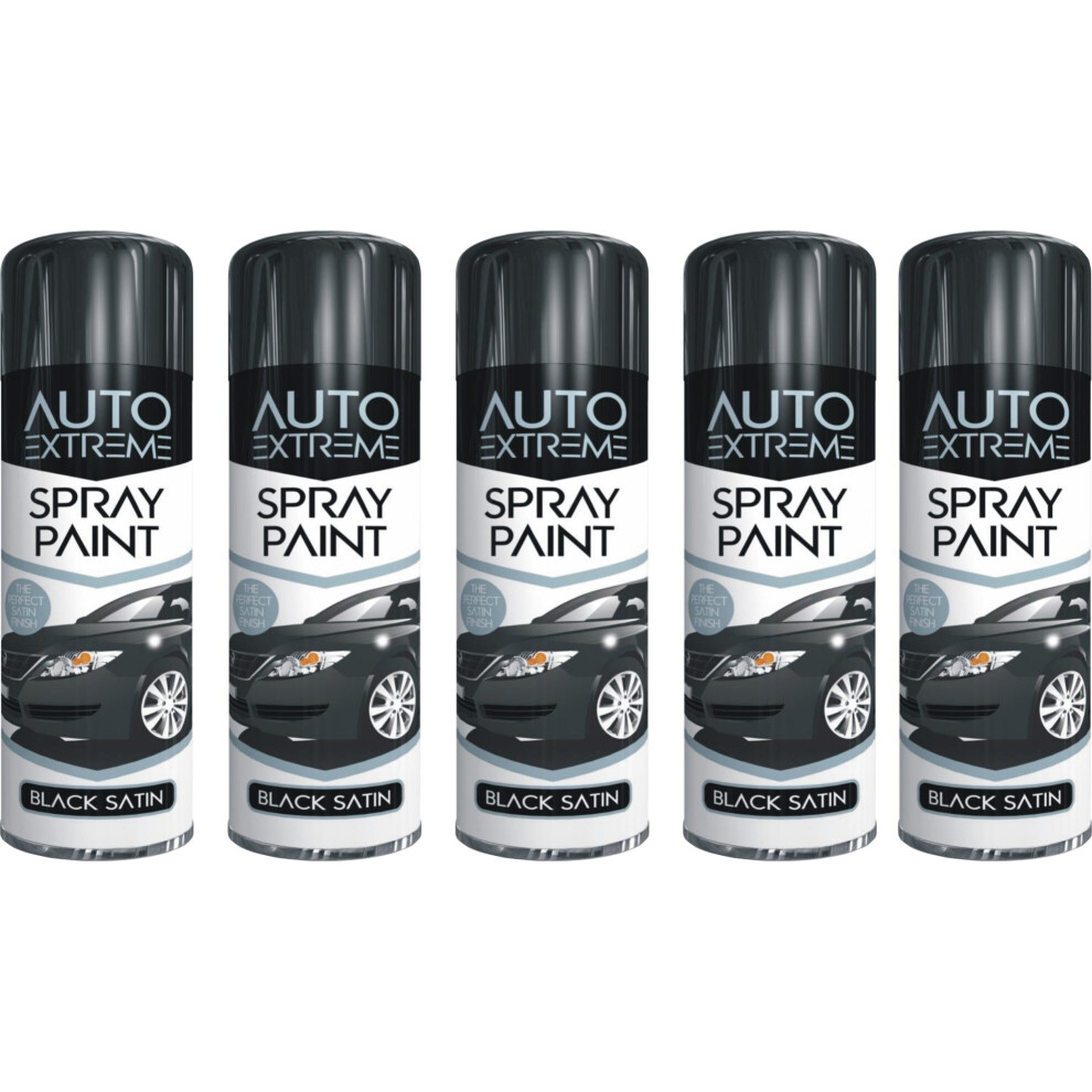 5 x 250ml BLACK SATIN AEROSAL SPRAY PAINT CAR VAN GREAT FINISH