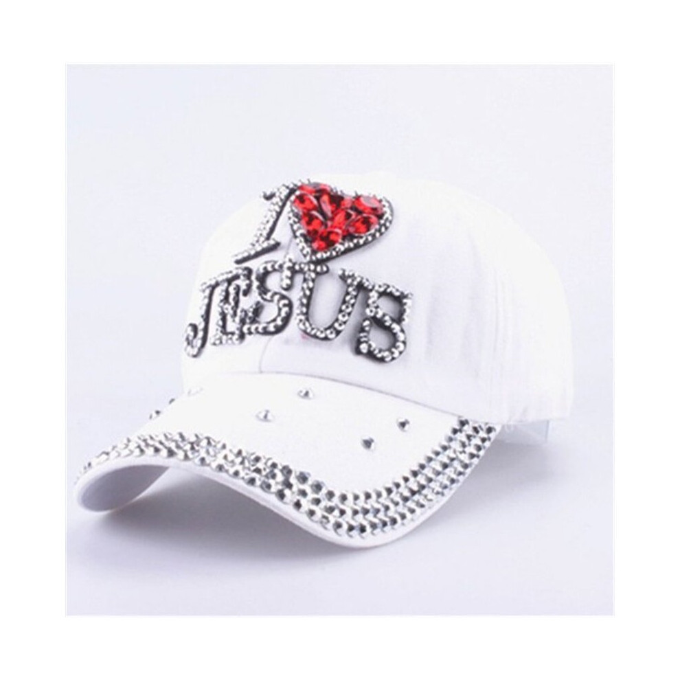 WJ821 Women Denim cloth Artificial stones bling bling red i love heart Jesus Cotton Baseball Caps-image-OPC-PBQCXQF-NEW