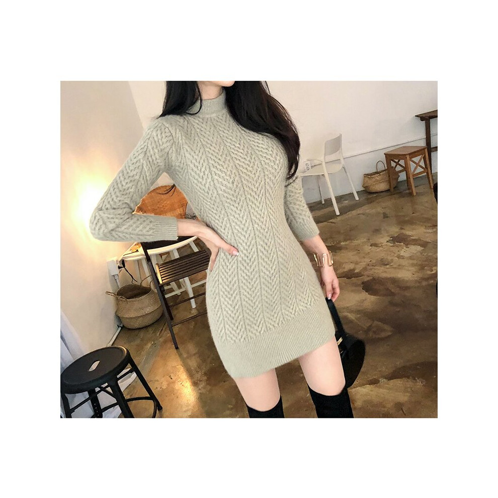 French self-cultivation bag hip collar long-sleeved women's bottom sweater knit dress-image-OPC-PBQCWTH-NEW