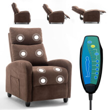(Brown) Pushback Velvet Massage Armchair Chair