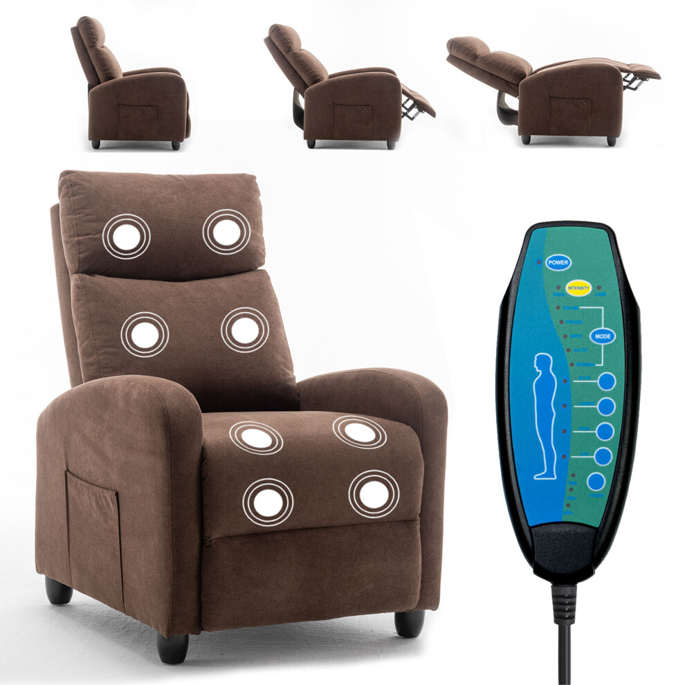 (Brown) Pushback Velvet Massage Armchair Chair