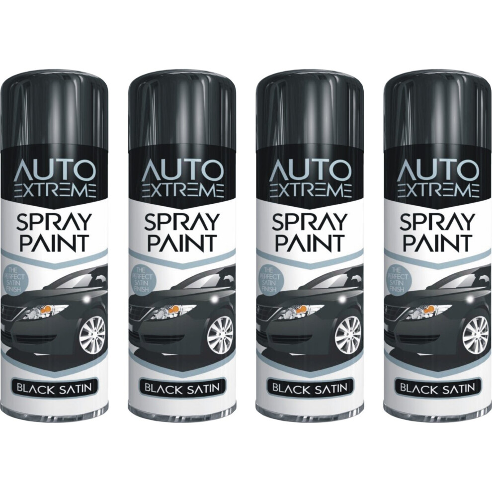 4 x 250ml BLACK SATIN AEROSAL SPRAY PAINT CAR VAN GREAT FINISH