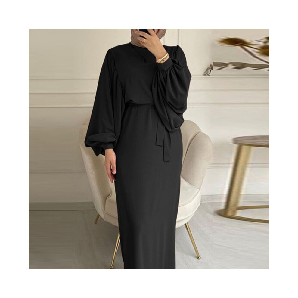 Maxi Dubai Abaya Robes Muslim Dress for Women Belted Party Solid Long Sleeve Turkey Plain Islamic Clothing Sets-image-OPC-PBQCXVC-NEW