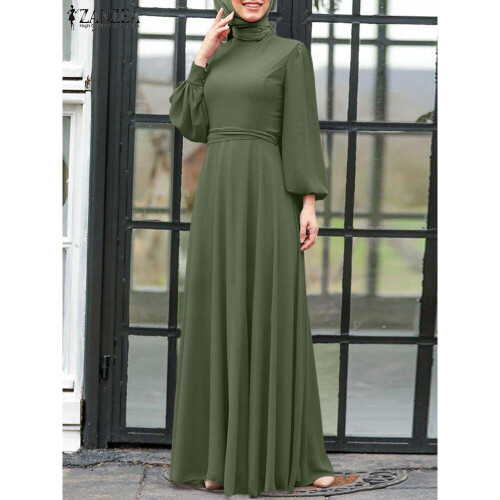 Muslim Solid Women Maxi Dress Long Sleeve Oversized Islamic