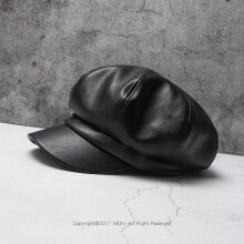 PU Leather Octagonal Cap Children Fall Autumn and Winter All-Matching Leather Hat Peaked Cap Beret