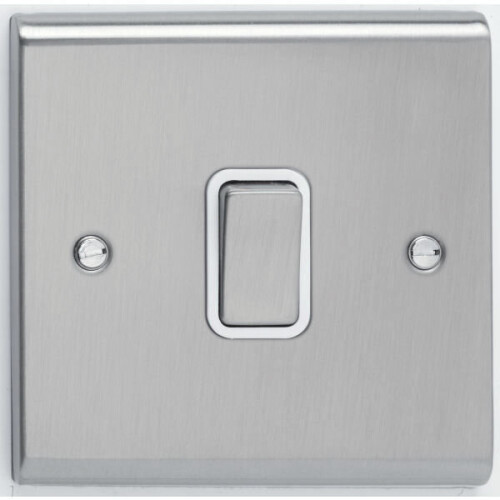 Deta SD1203SSW Light Switch 1G 2 Way 10 Amp Satin Chrome White Insert