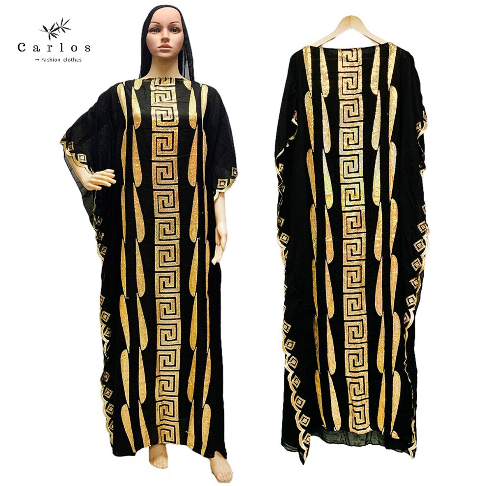 Arrival African Embroidery Flower Dresse With Scarf Big Size Women Muslim Sequin Embroidery Long Lady Clothes-image-OPC-PBQDMKH-NEW