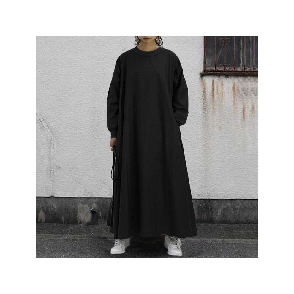 Plain Muslim Ramadan Robe For Women Turkey Arab Islam Femme Classic Round Collar Casual Long Dresses Musulmane-image-OPC-PBQDMQP-NEW