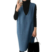Vest Dress Solid Sleeveless Autumn Winter Warm Long Waistcoat for Parties