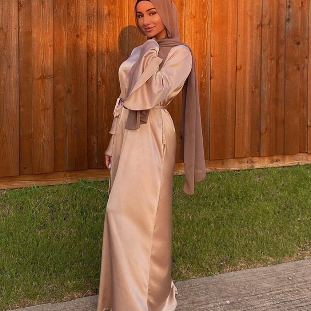 Muslim Women Summer Abaya Dress Maxi Loose Satin Long Layered Flare Sleeve A Line Dubai Arab Plain Gown Party Dresses on OnBuy