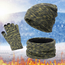 Hat Gloves Scarf Set Boys Women&Men Winter Warm Wool Hat Scarf Gloves Slouchy Three Pieces Winter Snow Knit Cap Screen
