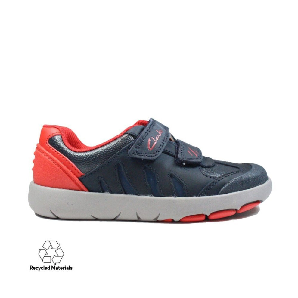 (12.5 (Children's)) Rex Play Kids Navy/Red Leather Childrens Rip Tape Shoes