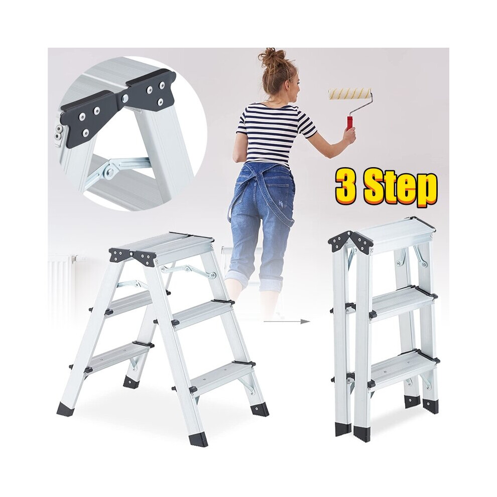 3 Step Ladder Heavy Duty Dual Sided Ladder Foldable Step Stool